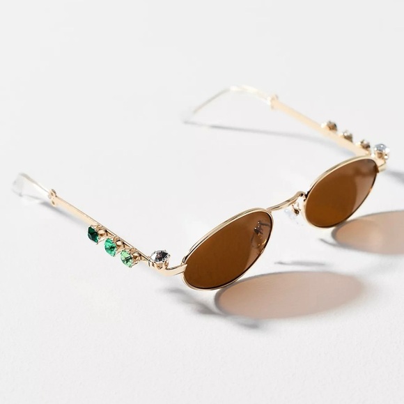 Anthropologie Tiny Gold Sunglasses with Gemstones - Picture 1 of 3